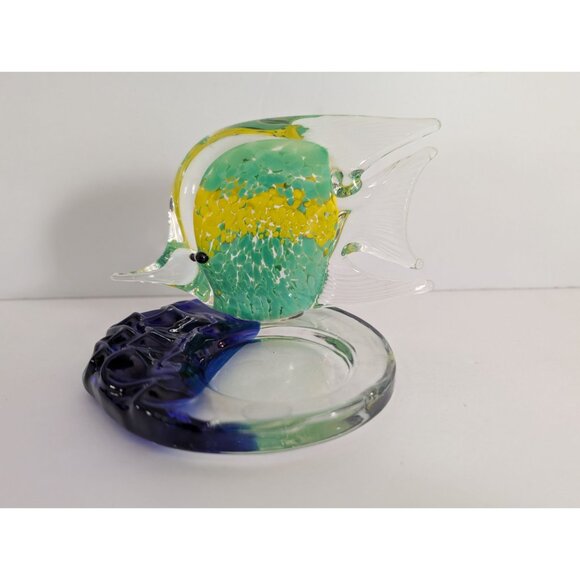 Partylite Glass Angelfish Figurine With Blue & Green Base - Picture 2 of 7